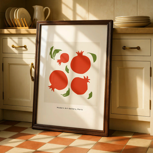 Pomegranate Kitchen Art Print, Red Fruit Poster, Minimalist Kitchen Wall Art, Modern Gallery Style