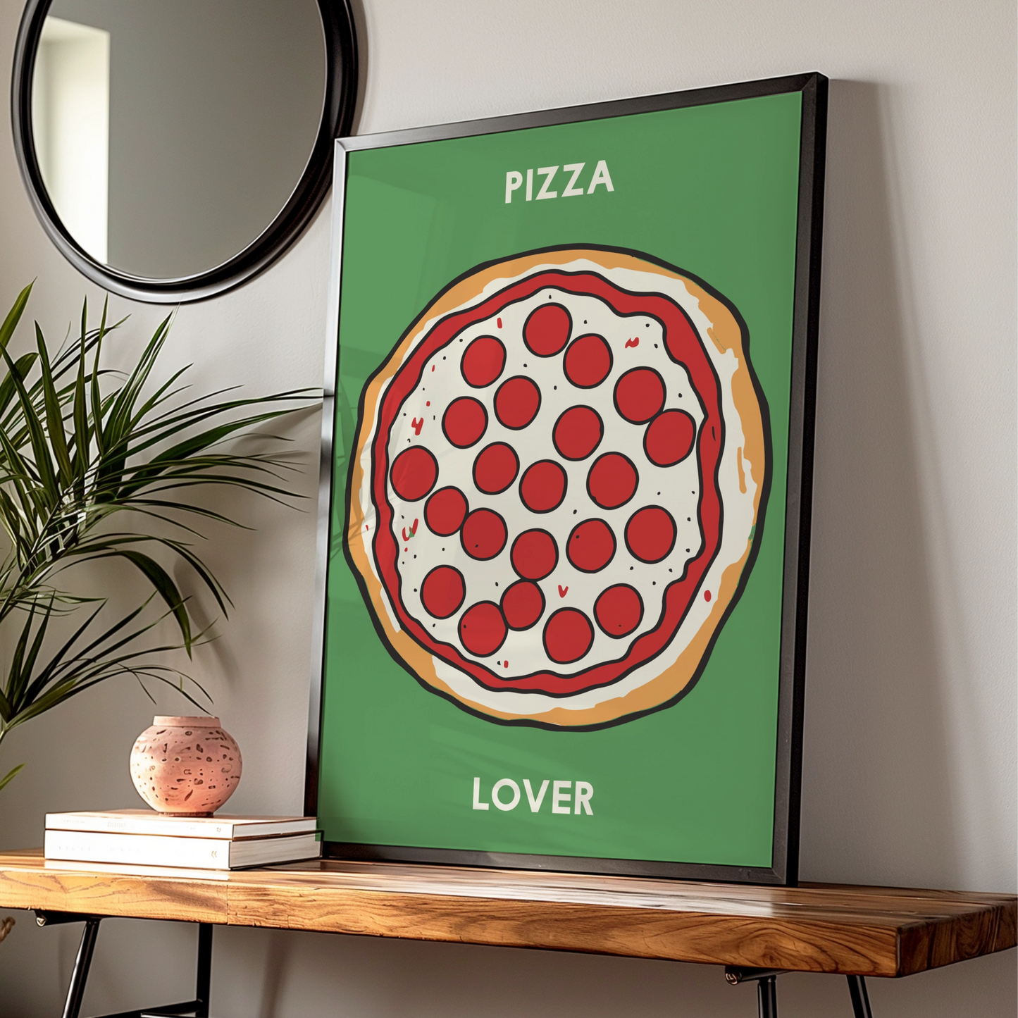 Pizza Lover Kitchen Wall Art, Pepperoni Pizza Poster, Fun Food Print, Green Kitchen Decor