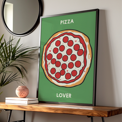 Pizza Lover Kitchen Wall Art, Pepperoni Pizza Poster, Fun Food Print, Green Kitchen Decor