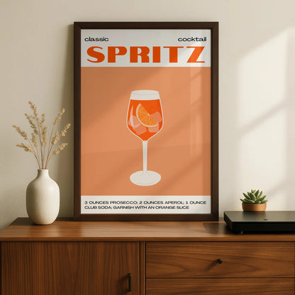 Aperol Spritz Cocktail Kitchen Print, Bar Cart Wall Art, Orange Drink Poster