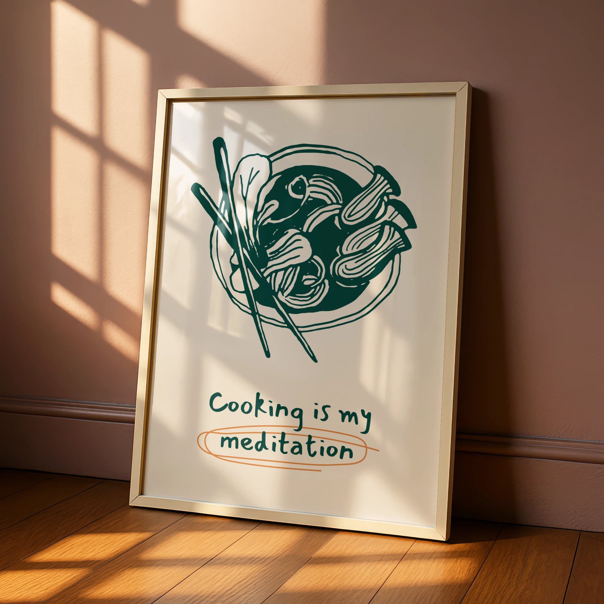 Cooking Is My Meditation Kitchen Print, Ramen Noodle Bowl Poster, Chef Wall Art