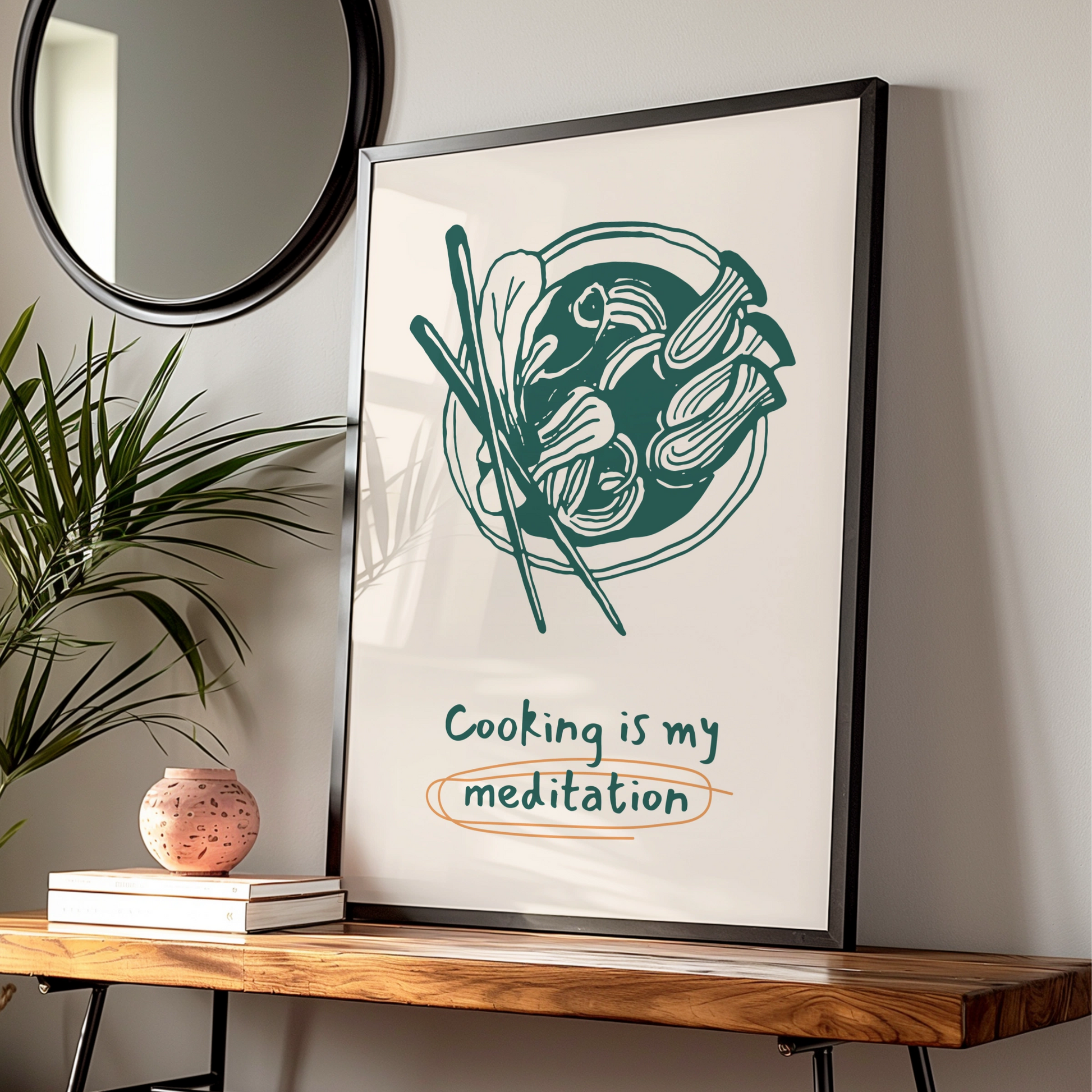 Cooking Is My Meditation Kitchen Print, Ramen Noodle Bowl Poster, Chef Wall Art