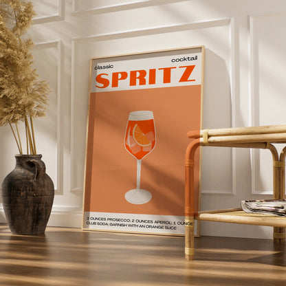 Aperol Spritz Cocktail Kitchen Print, Bar Cart Wall Art, Orange Drink Poster