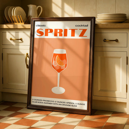 Aperol Spritz Cocktail Kitchen Print, Bar Cart Wall Art, Orange Drink Poster