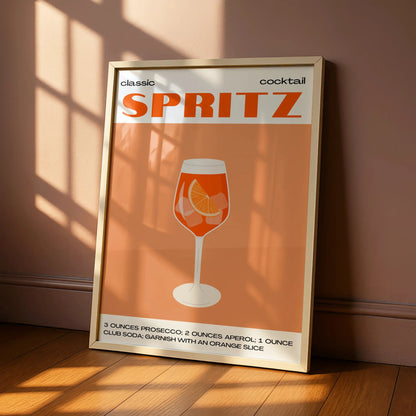 Aperol Spritz Cocktail Kitchen Print, Bar Cart Wall Art, Orange Drink Poster