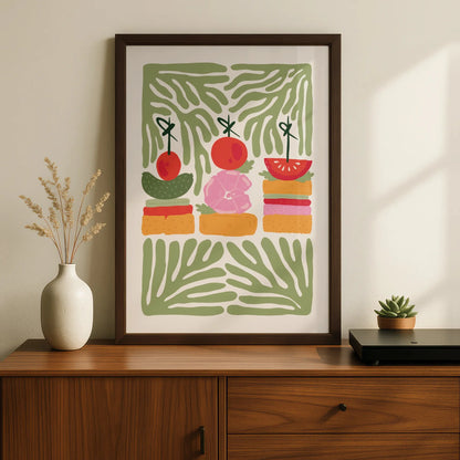 Kitchen Food Art Print, Canape Poster, Colourful Snack Wall Art, Fun Dining Room Decor