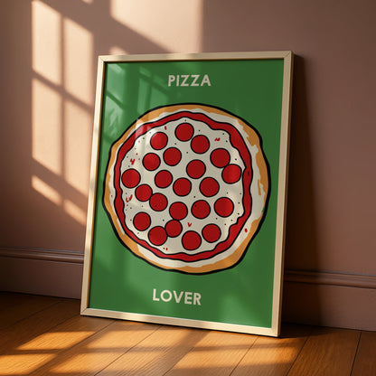 Pizza Lover Kitchen Wall Art, Pepperoni Pizza Poster, Fun Food Print, Green Kitchen Decor