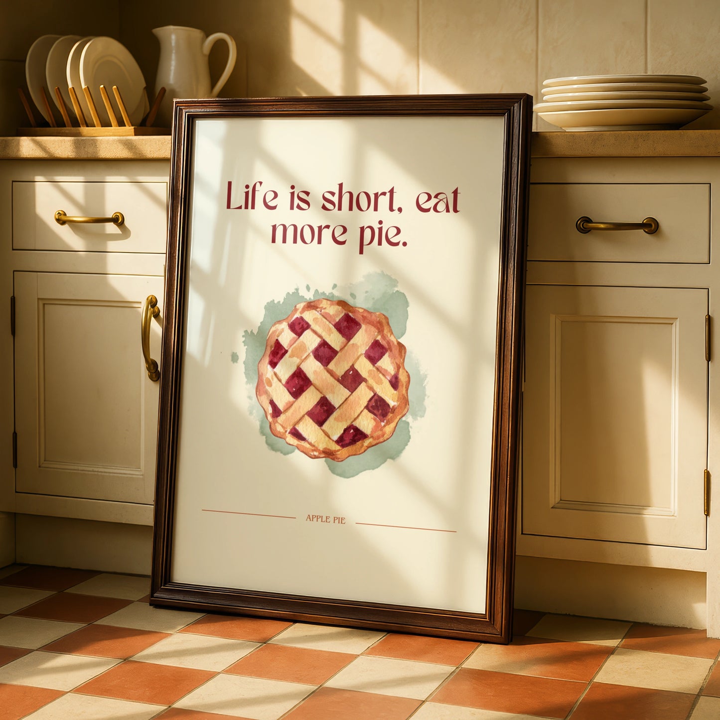 Apple Pie Kitchen Wall Art, Life Is Short Eat More Pie Quote Print, Food Poster