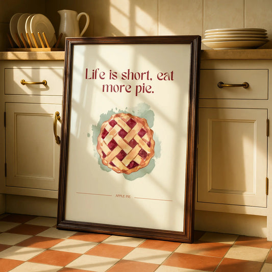 Apple Pie Kitchen Wall Art, Life Is Short Eat More Pie Quote Print, Food Poster