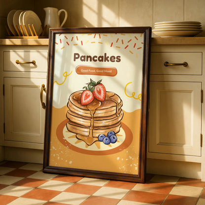 Pancakes Kitchen Wall Art, Food Poster, Breakfast Print, Cafe Decor, Retro