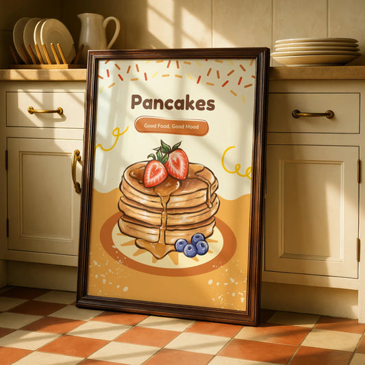 Pancakes Kitchen Wall Art, Food Poster, Breakfast Print, Cafe Decor, Retro