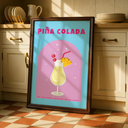 Pina Colada Cocktail Kitchen Print, Bar Cart Wall Art, Tropical Drink Poster