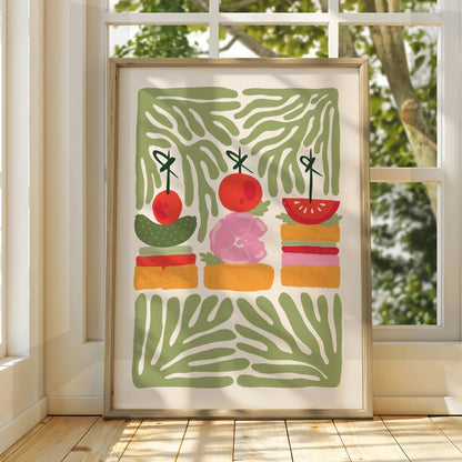 Kitchen Food Art Print, Canape Poster, Colourful Snack Wall Art, Fun Dining Room Decor