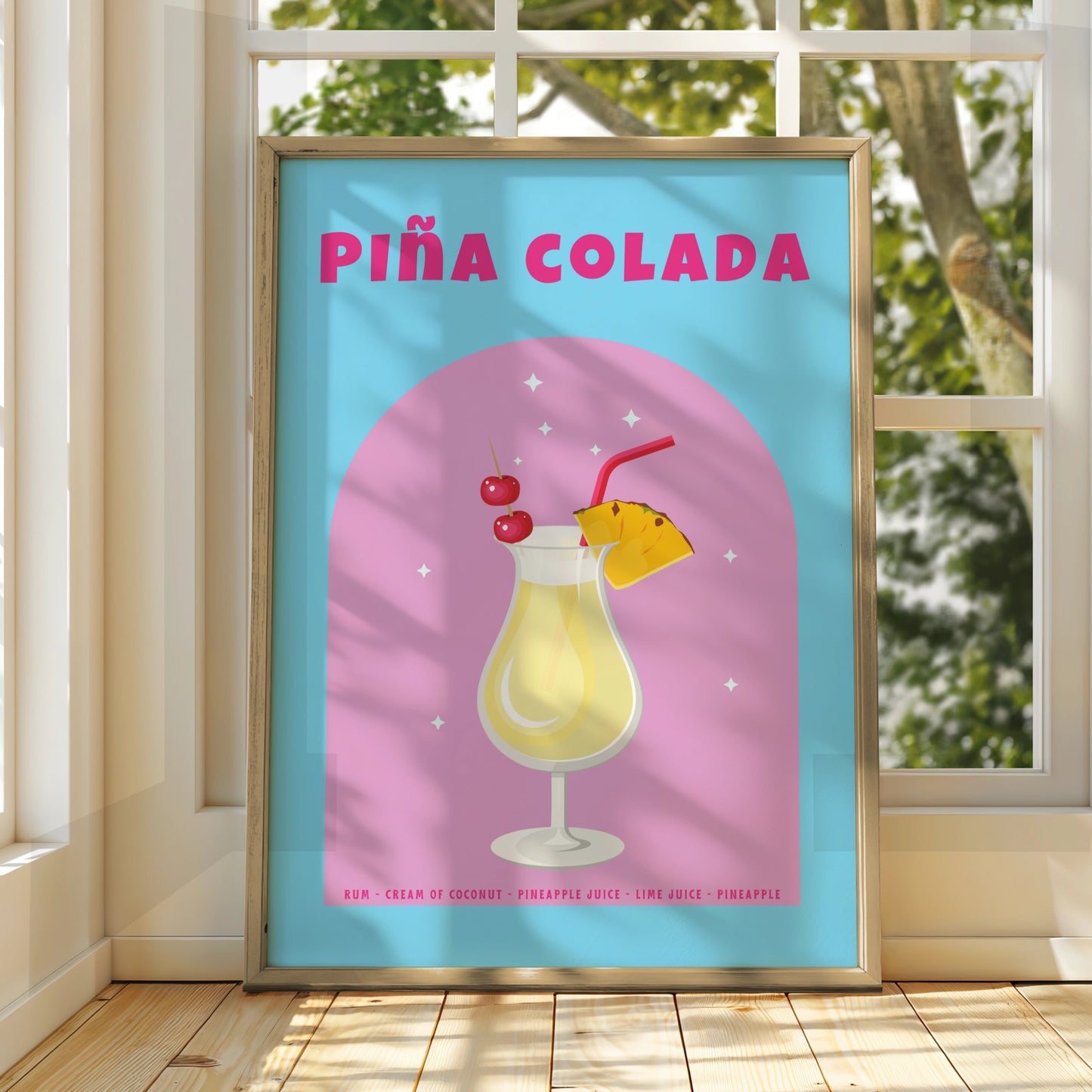 Pina Colada Cocktail Kitchen Print, Bar Cart Wall Art, Tropical Drink Poster