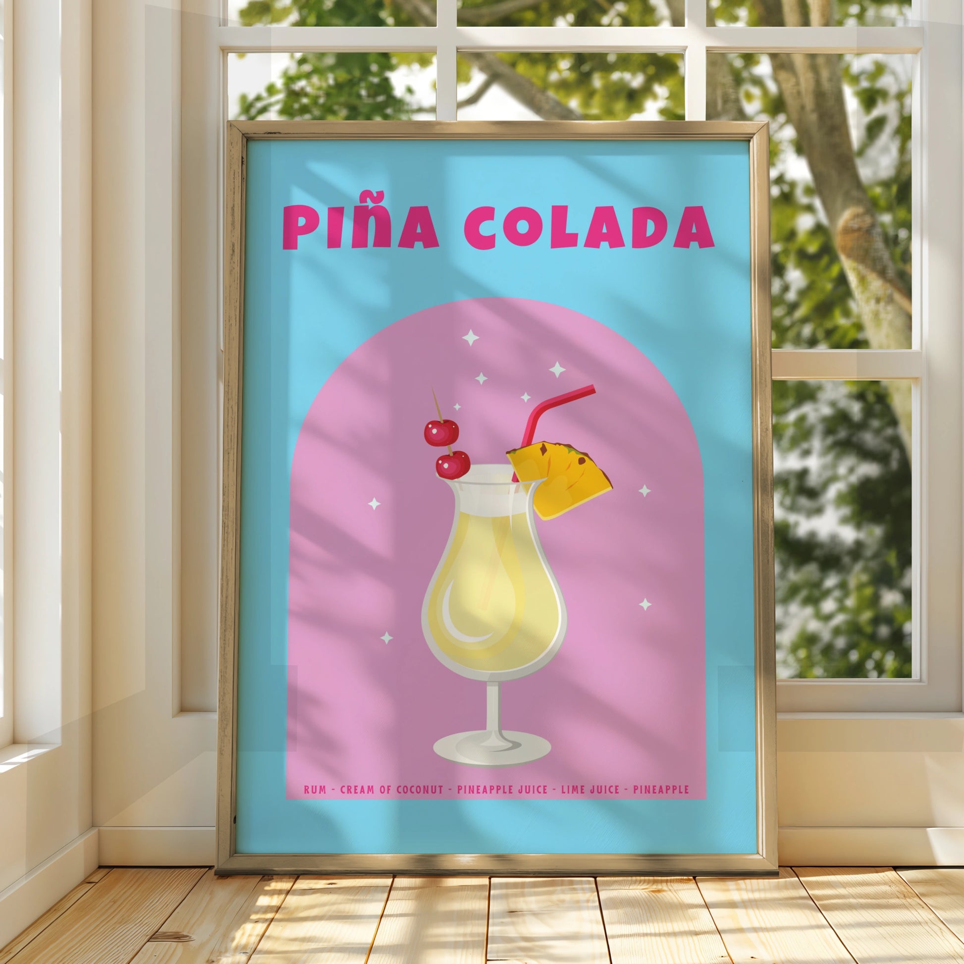 Pina Colada Cocktail Kitchen Print, Bar Cart Wall Art, Tropical Drink Poster