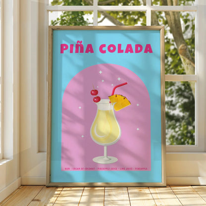 Pina Colada Cocktail Kitchen Print, Bar Cart Wall Art, Tropical Drink Poster