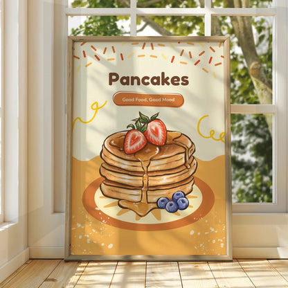 Pancakes Kitchen Wall Art, Food Poster, Breakfast Print, Cafe Decor, Retro