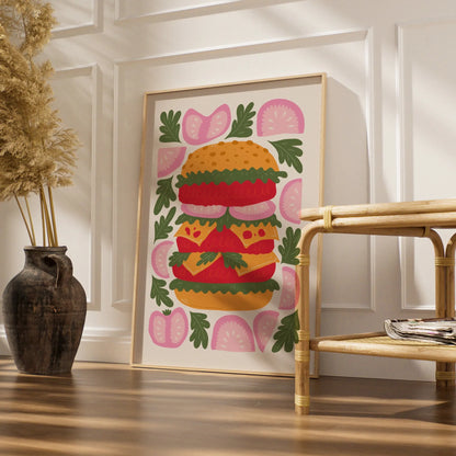 Burger Kitchen Wall Art Print, Colourful Food Poster, Retro Illustration, Restaurant Decor