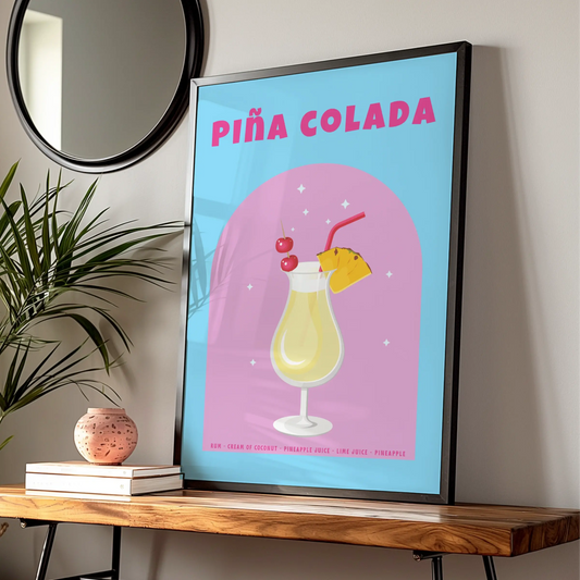 Pina Colada Cocktail Kitchen Print, Bar Cart Wall Art, Tropical Drink Poster