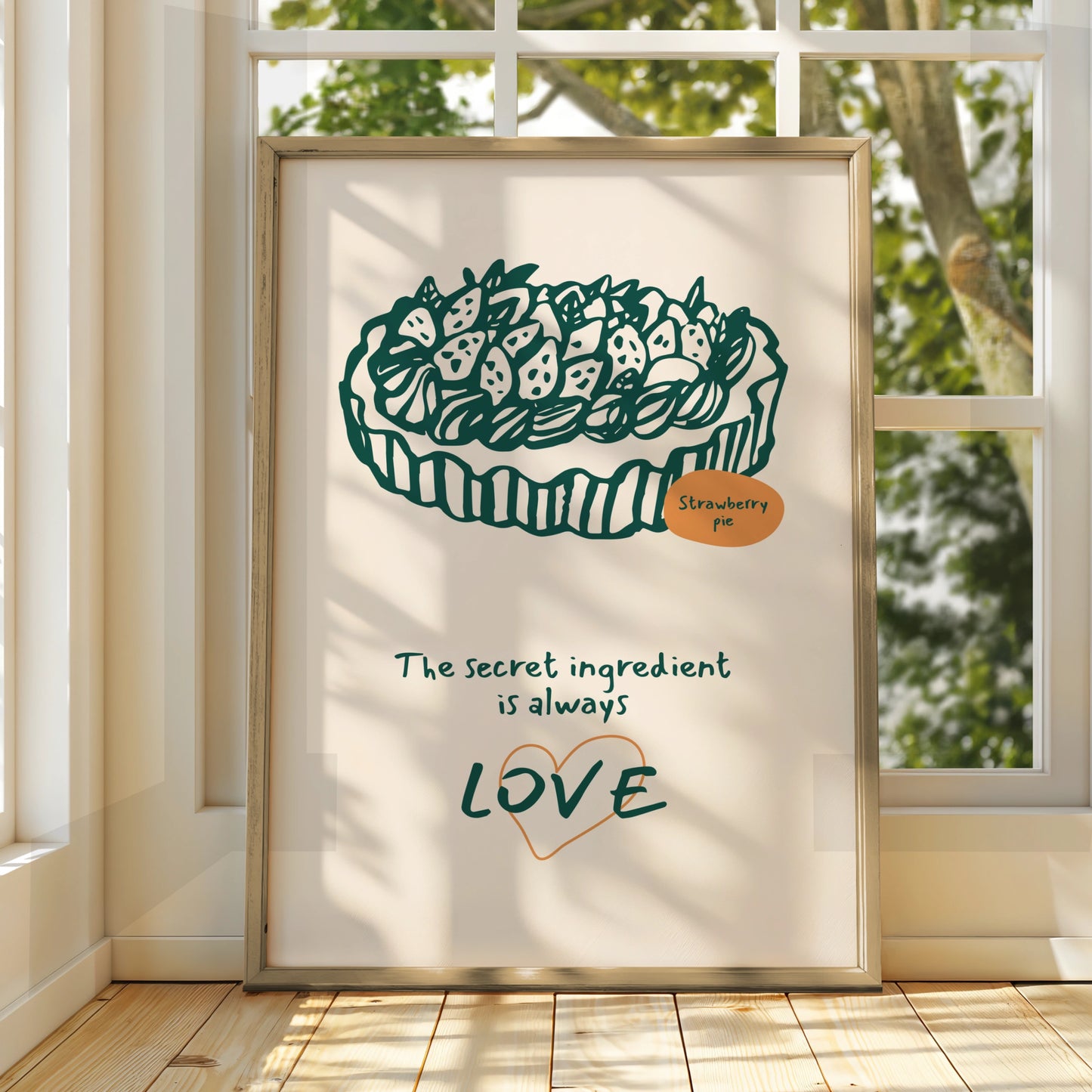 Strawberry Pie Kitchen Art Print, Whimsical Cooking Poster, Secret Ingredient Love, Bakery Decor