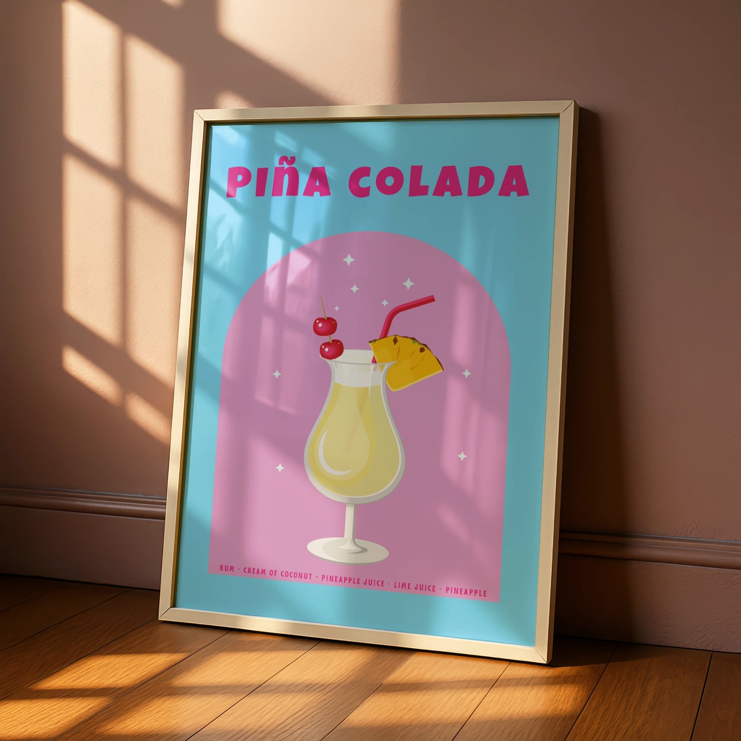 Pina Colada Cocktail Kitchen Print, Bar Cart Wall Art, Tropical Drink Poster