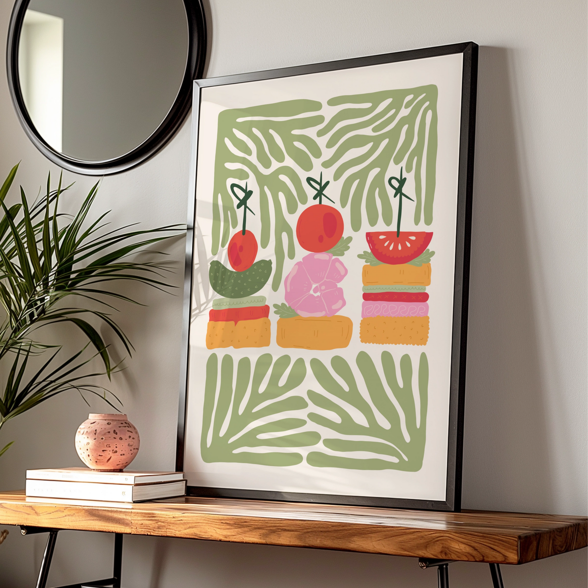 Kitchen Food Art Print, Canape Poster, Colourful Snack Wall Art, Fun Dining Room Decor
