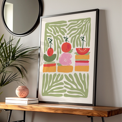Kitchen Food Art Print, Canape Poster, Colourful Snack Wall Art, Fun Dining Room Decor