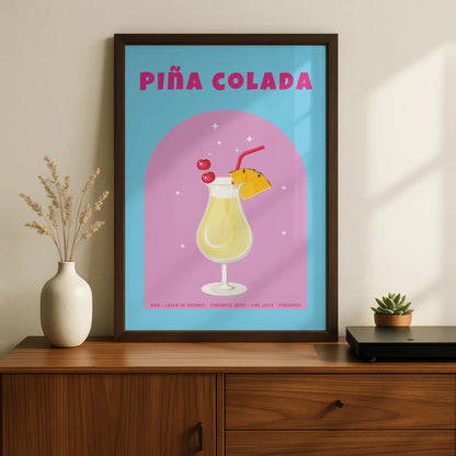 Pina Colada Cocktail Kitchen Print, Bar Cart Wall Art, Tropical Drink Poster