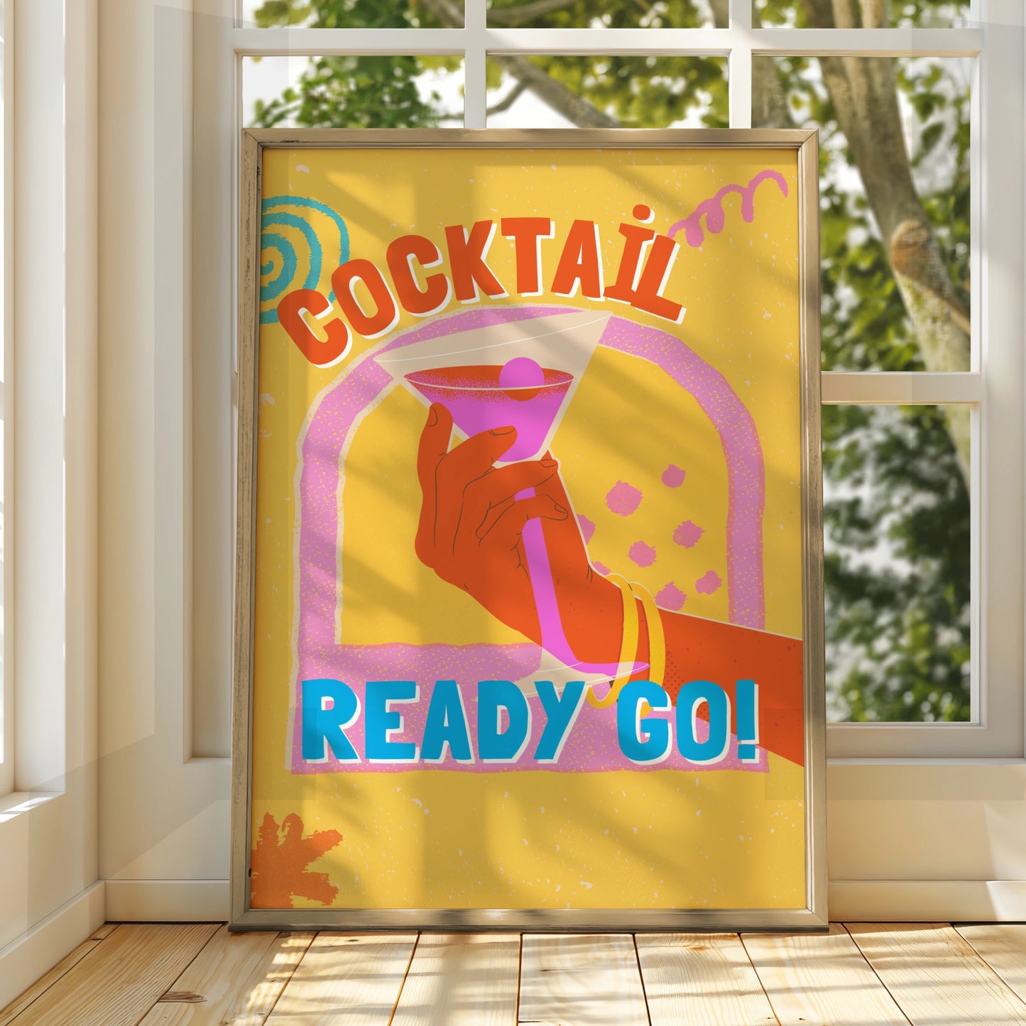 Cocktail Ready Go Kitchen Bar Cart Wall Art, Retro Drinks Poster, Colourful Fun Print