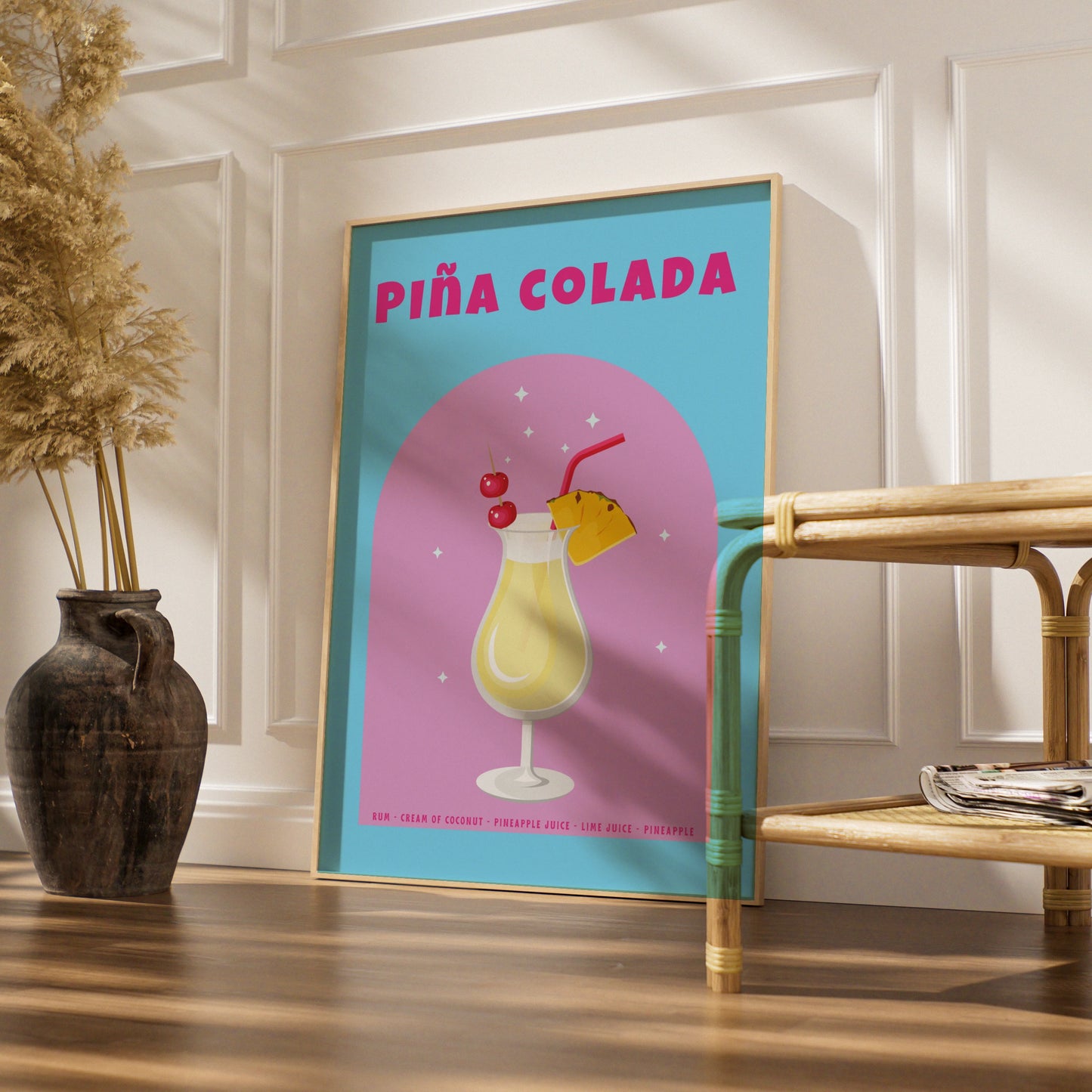 Pina Colada Cocktail Kitchen Print, Bar Cart Wall Art, Tropical Drink Poster