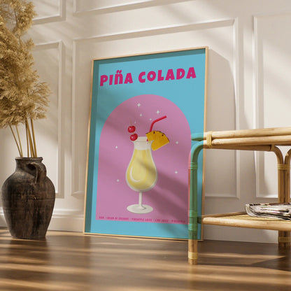 Pina Colada Cocktail Kitchen Print, Bar Cart Wall Art, Tropical Drink Poster