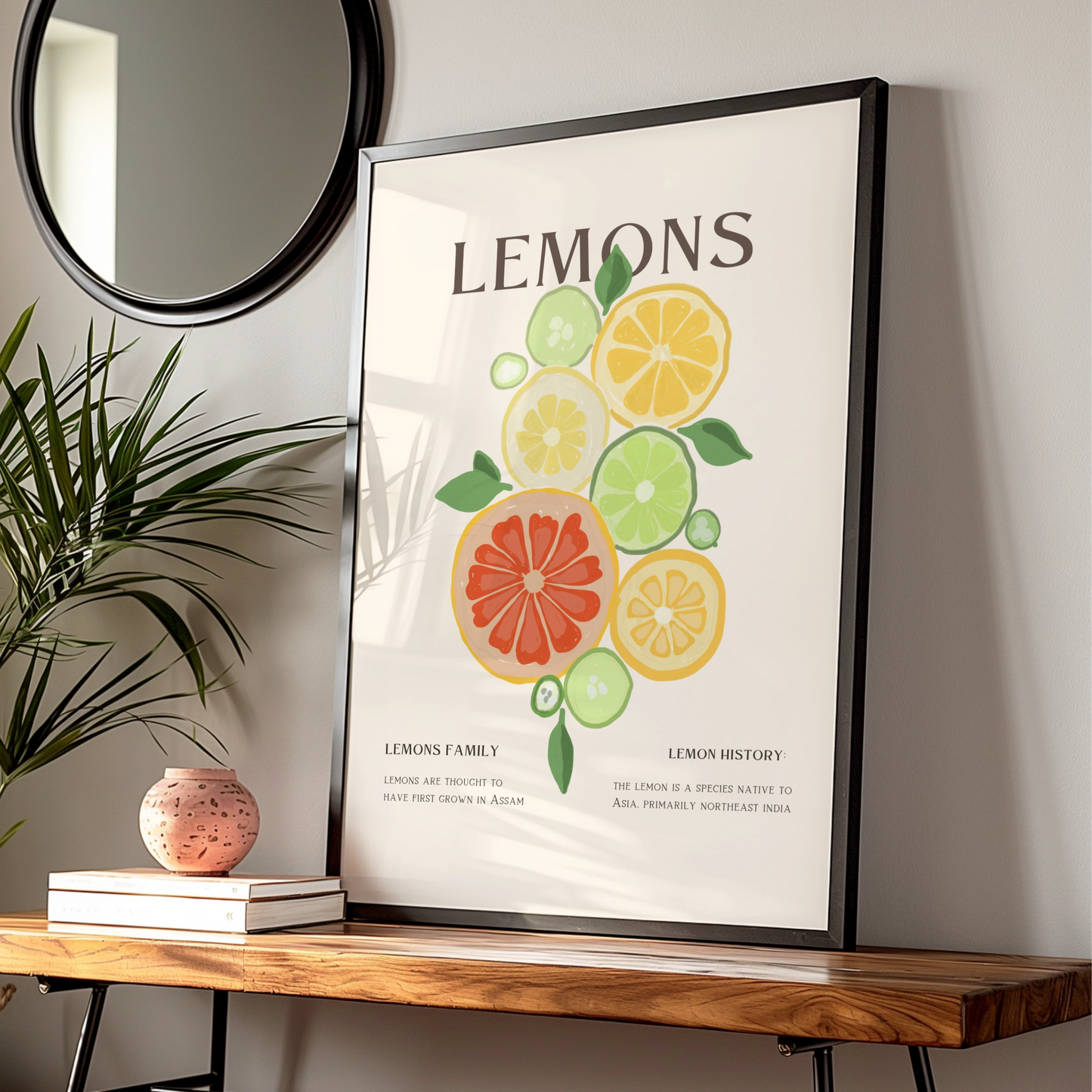 Lemon Citrus Kitchen Print, Fruit Wall Art, Colourful Food Poster, Kitchen Decor