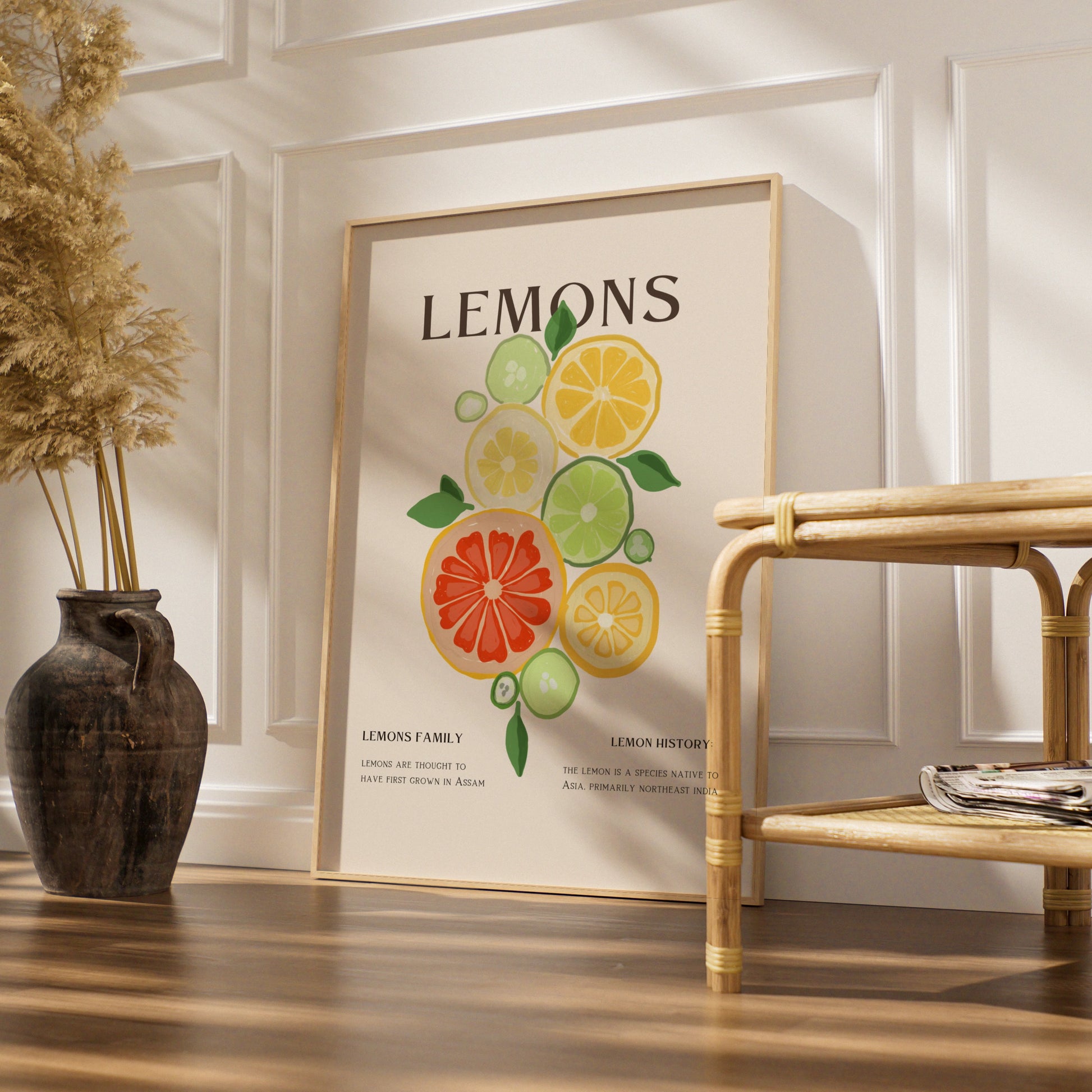 Lemon Citrus Kitchen Print, Fruit Wall Art, Colourful Food Poster, Kitchen Decor