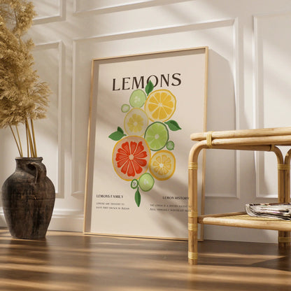 Lemon Citrus Kitchen Print, Fruit Wall Art, Colourful Food Poster, Kitchen Decor