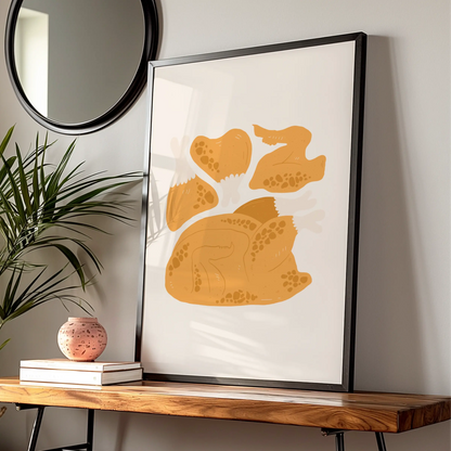 Roast Chicken Kitchen Wall Art Print, Food Poster, Cooking Art, Modern Kitchen Decor