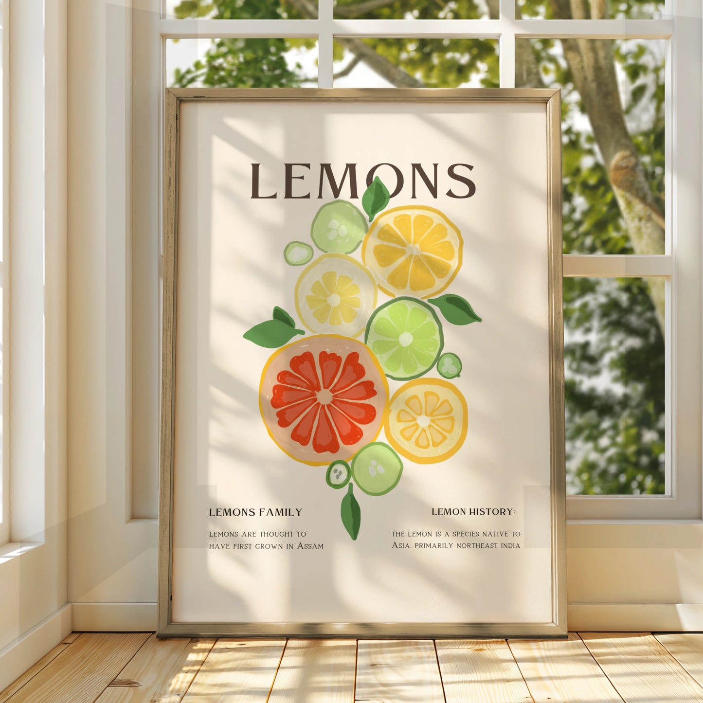 Lemon Citrus Kitchen Print, Fruit Wall Art, Colourful Food Poster, Kitchen Decor