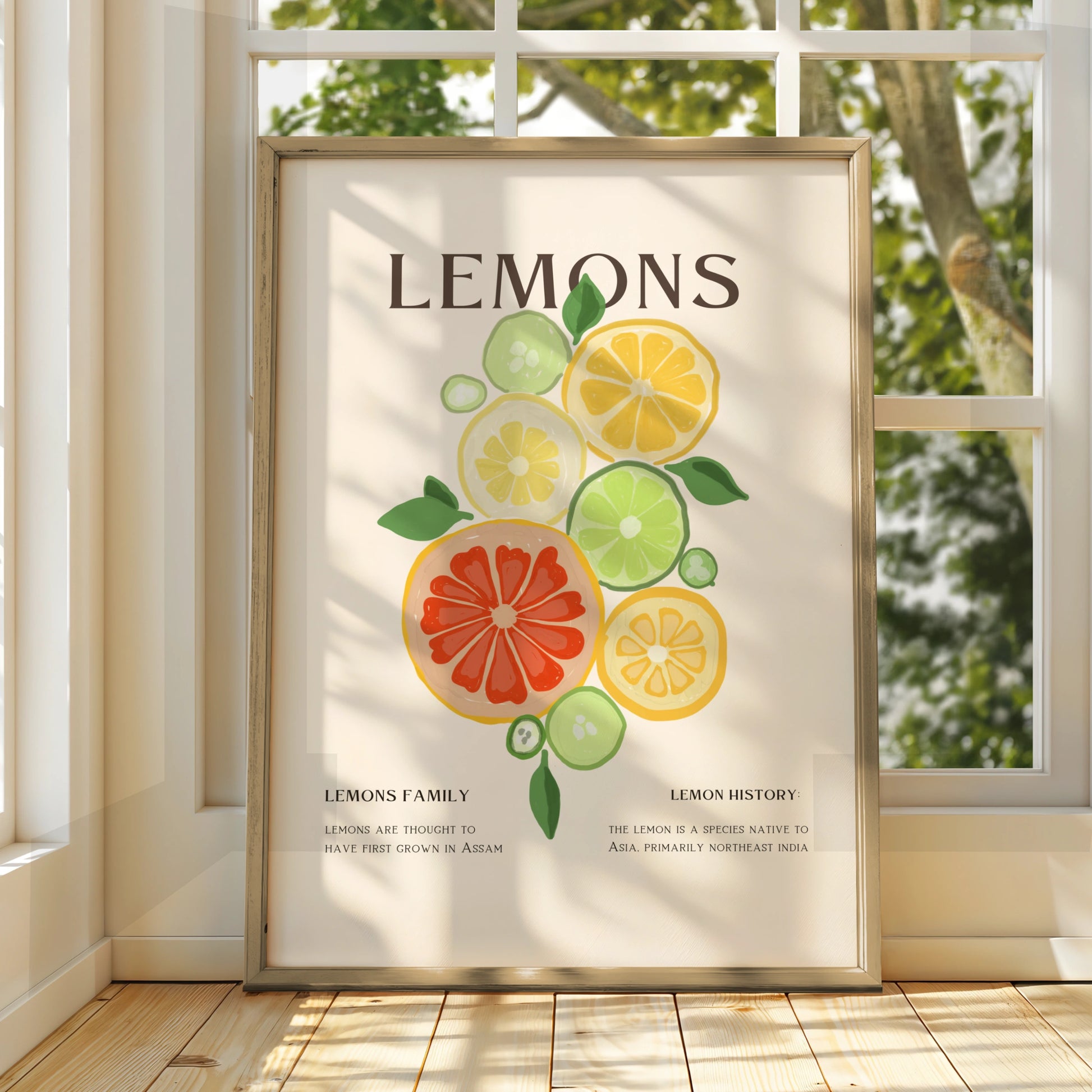 Lemon Citrus Kitchen Print, Fruit Wall Art, Colourful Food Poster, Kitchen Decor