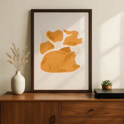 Roast Chicken Kitchen Wall Art Print, Food Poster, Cooking Art, Modern Kitchen Decor
