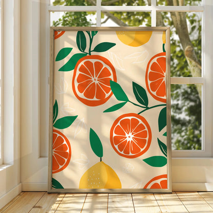 Citrus Kitchen Wall Art, Orange Lemon Print, Fruit Poster, Colourful Kitchen Decor