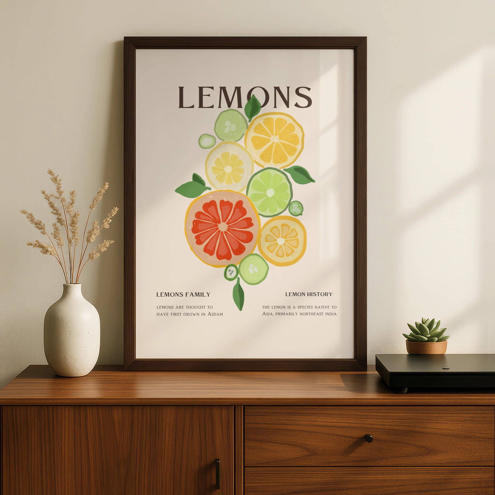 Lemon Citrus Kitchen Print, Fruit Wall Art, Colourful Food Poster, Kitchen Decor