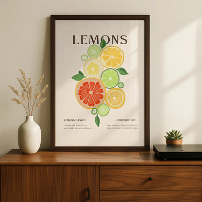 Lemon Citrus Kitchen Print, Fruit Wall Art, Colourful Food Poster, Kitchen Decor