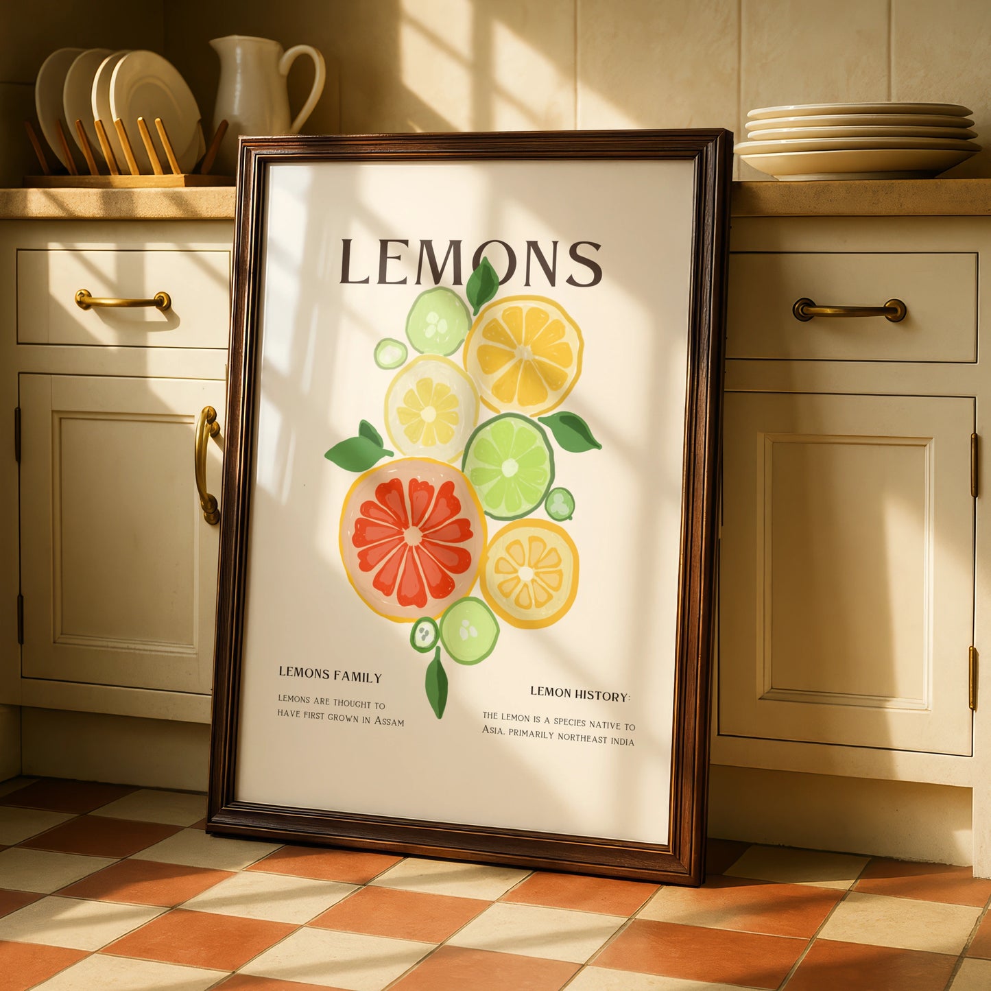Lemon Citrus Kitchen Print, Fruit Wall Art, Colourful Food Poster, Kitchen Decor