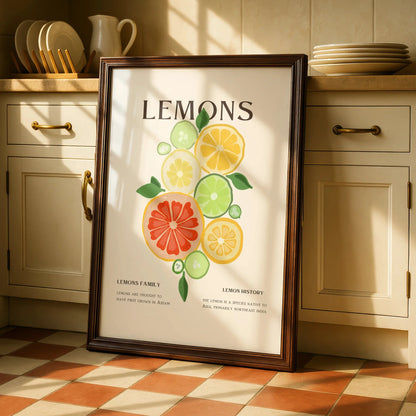 Lemon Citrus Kitchen Print, Fruit Wall Art, Colourful Food Poster, Kitchen Decor