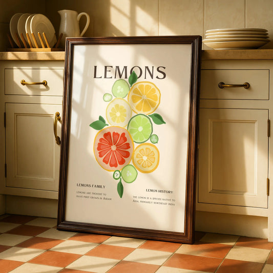 Lemon Citrus Kitchen Print, Fruit Wall Art, Colourful Food Poster, Kitchen Decor