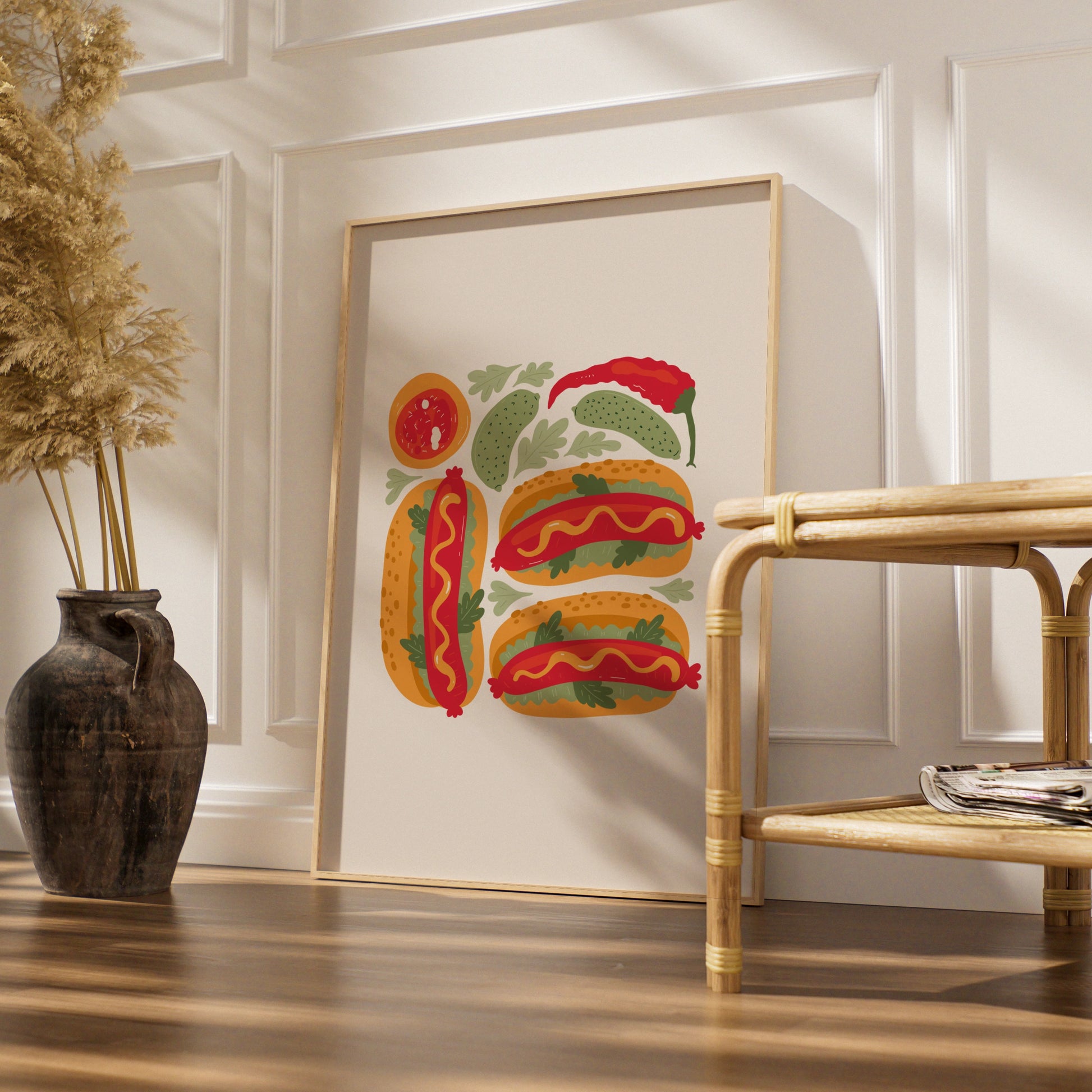 Hot Dog Kitchen Wall Art, Food Poster Print, Colourful Retro Kitchen Decor, Fun Foodie Gift
