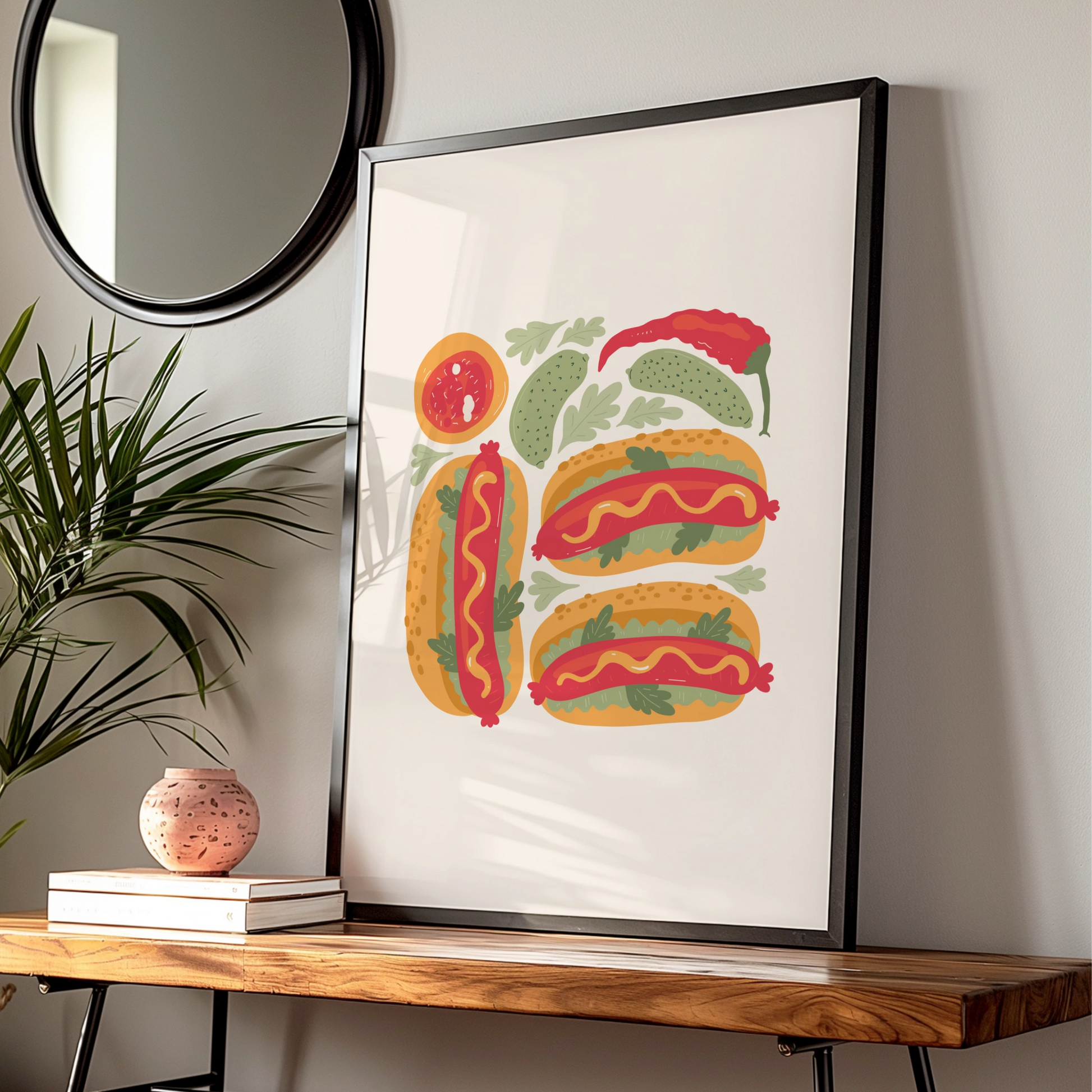 Hot Dog Kitchen Wall Art, Food Poster Print, Colourful Retro Kitchen Decor, Fun Foodie Gift