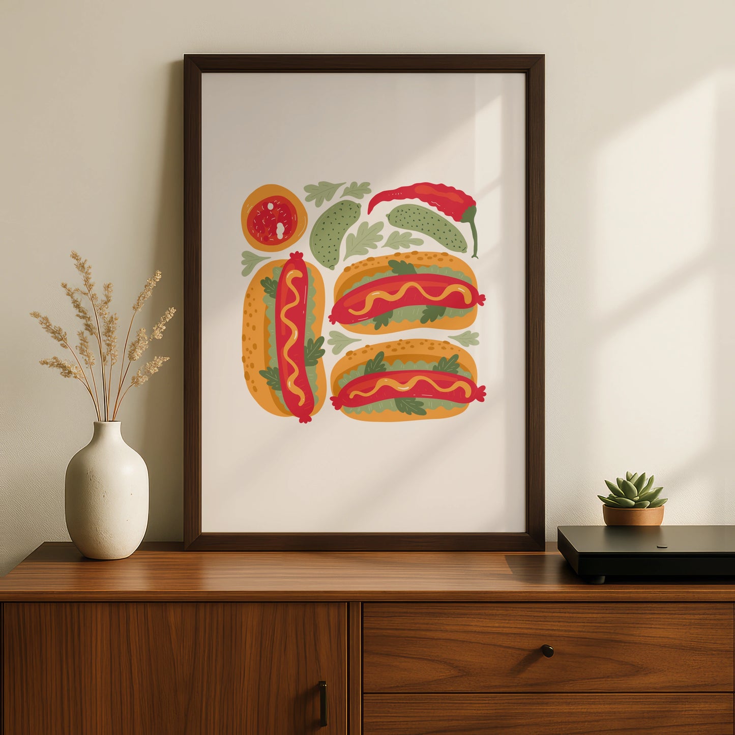 Hot Dog Kitchen Wall Art, Food Poster Print, Colourful Retro Kitchen Decor, Fun Foodie Gift