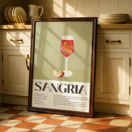 Sangria Recipe Kitchen Print, Cocktail Wall Art, Bar Cart Poster, Drink Decor