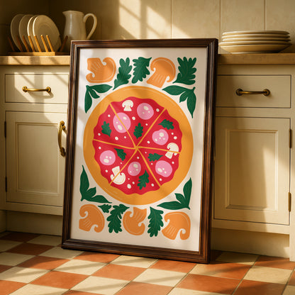 Pizza Kitchen Wall Art Print, Colourful Food Poster, Italian Dining Room Decor