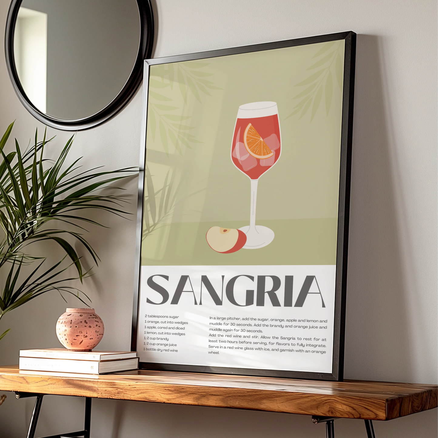 Sangria Recipe Kitchen Print, Cocktail Wall Art, Bar Cart Poster, Drink Decor